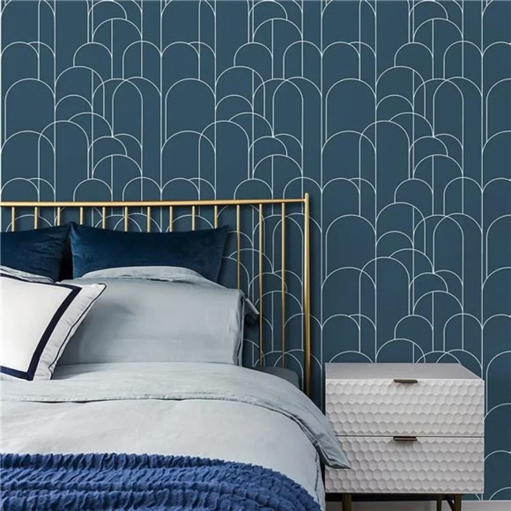 Modern Blue Geometric Wallpaper Matte Navy Blue 17.71 in X 118